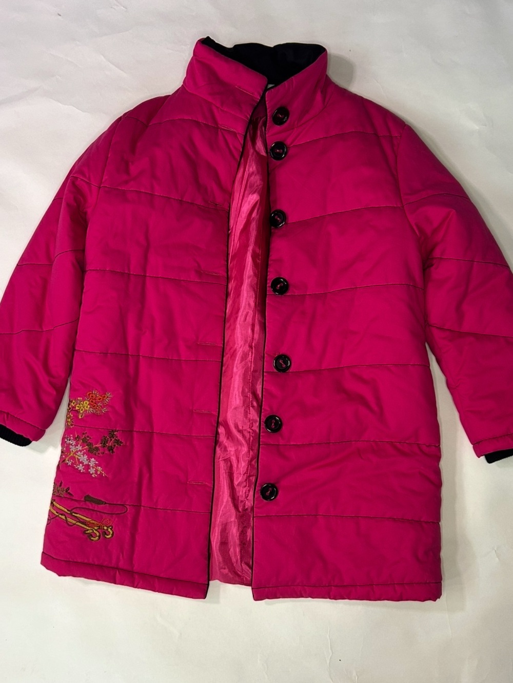 Pink Quilted Coat with Embroidered Detail